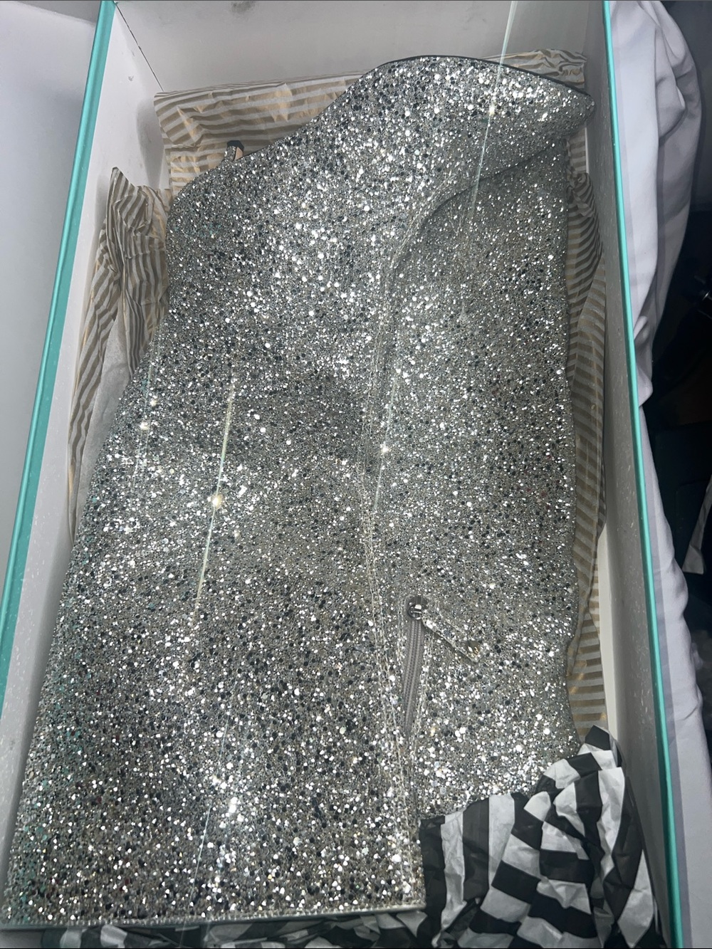 Kate Spade Olina Silver Glitter Tall Boots Kitten Heels In Box 8.5 - Picture 3 of 17
